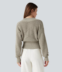 V-neck Long Sleeve Hollow Out Work Sweater