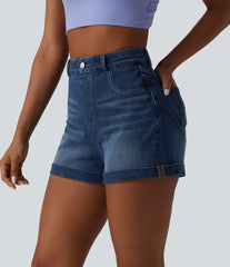 Halara Flex™ High Waisted Tummy Control Rolled Hem Denim Casual Shorts with Pockets