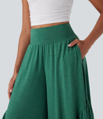 High Waisted Ruffle Hem Casual Pants with Pockets