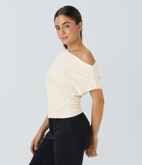 Off Shoulder Short Sleeve Ruched Casual Top