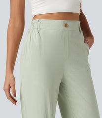 High Waisted Casual Stretch Linen Joggers with Pockets