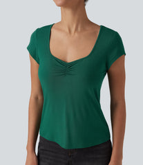 Queen Anne Neck Short Sleeve Casual T-Shirt