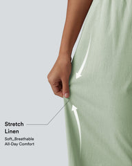 High Waisted Drawstring Wide Leg Baggy Casual Stretch Linen Pants with Pockets
