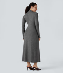 Mock Neck Long Sleeve Midi Casual Dress