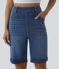 Halara Flex™ High Waisted Rolled Hem Casual Denim Bermuda Shorts with Pockets