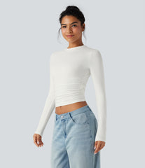 Round Neck Long Sleeve Ruched Casual Top