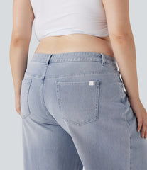 Plus Size Halara Flex™ Low Rise Wide Leg Washed Casual Jeans with Pockets