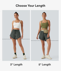 Mid Rise Drawstring Curved Hem Contrast Mesh 2-in-1 Running Shorts 3'' with Pockets