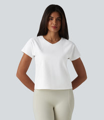 V-neck Raglan Short Sleeve Relaxed Yoga Cotton Sports Top