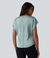 Boat Neck Cap Sleeve Work Satin Top