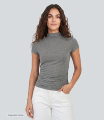 Mock-neck Short Sleeve Ruched Casual T-Shirt