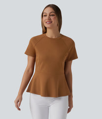 Round Neck Short Sleeve Work Peplum Top