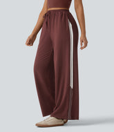 High Waisted Drawstring Color Block Stripes Casual Baggy Pants with Pockets