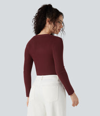 U-Neck Long Sleeve Wool-Blend Casual Sweater