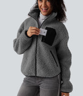 Turtleneck Long Sleeve Casual Sherpa Jacket with Pockets