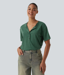 Henley Short Sleeve Heathered Relaxed Casual T-Shirt