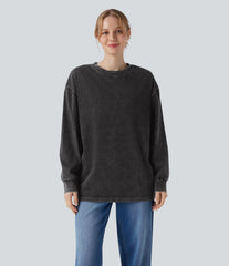 Halara Flex™ Denim Round Neck Long Sleeve Washed Casual T-Shirt