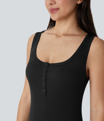 Ribbed Henley Neck Slim Casual Tank Top
