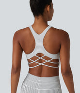 Light Support Racerback Crisscross Stripes Built-in Bra Yoga Sports Bra
