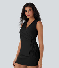 V Neck Wrapped Crisscross Lace Up Work Vest