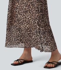 High Waisted Flowy Midi Casual Skirt with Pockets