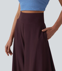 High Waisted Tummy Control Ruffle Hem Baggy Pants with Pockets