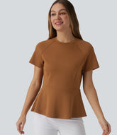 Round Neck Short Sleeve Work Peplum Top