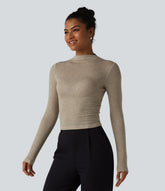 Mock-neck Long Sleeve Ruched Wool-Blend Work Top
