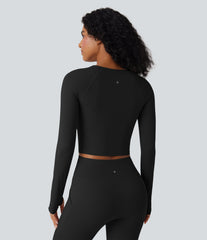 SoftlyZero™ QuickDry Cut Out Long Sleeve Thumb Hole Cropped Yoga Sports Top