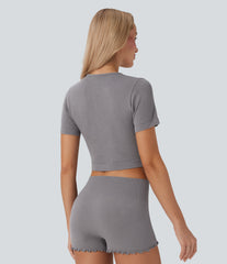 OneForm Seamless Flow Round Neck Short Sleeve Cropped Lounge Top