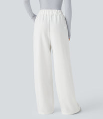 High Waisted Pocket Wide Leg Fleece Casual Pants