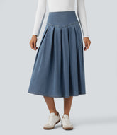 Halara Flex™ High Waisted Tummy Control Pleated Midi Casual Denim Skirt with Pockets