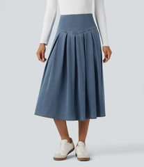 Halara Flex™ High Waisted Tummy Control Pleated Midi Casual Denim Skirt with Pockets