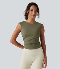 SoftlyZero™ Airy Boat Neck Cut Out Built-in Bra Ruched InstantCool Yoga Tank Top