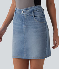 Halara Flex™ Denim Asymmetric Mid Rise Tummy Control Casual Skirt with Pockets