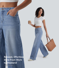 Halara Flex™ Mid Rise Washed Baggy Wide Leg Casual Jeans with Pockets