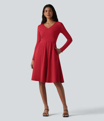 SoftlyZero™ Airy Long Sleeve Wrapped 2-Piece InstantCool Midi Dress with Pockets