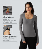 Halara HeatCore Scoop Neck Push-Up Long Sleeve Casual Warming Top A/B Cup