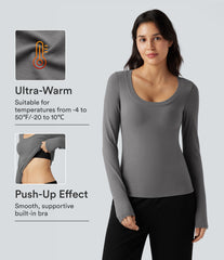 Halara HeatCore Scoop Neck Push-Up Long Sleeve Casual Warming Top A/B Cup