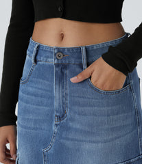 Halara Flex™ Mid Rise Zipper Pockets A Line Denim Maxi Casual Cargo Skirt