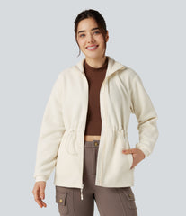 Stand Collar Long Sleeve Fleece Hiking Jacket with Pockets
