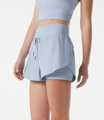 Breezeful™ High-waisted Drawstring 2-in-1 Quick Dry Workout Shorts with Pockets