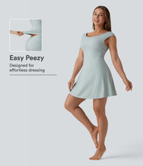 SoftlyZero™ Airy Boat Neck Backless Mini 2-in-1 InstantCool Dance Active Dress with Pockets-Easy Peezy-UPF50+
