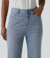 Halara Flex™ High Waisted Straight Leg Washed Casual Cuffed Jeans with Pockets
