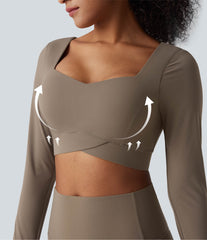 Halara UltraSculpt™ Push-Up Long Sleeve Thumb Holes Crossover Hem Cropped Workout Sports Top