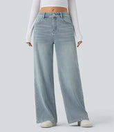 Halara Flex™ Mid Rise Wide Leg Washed Casual Jeans with Pockets