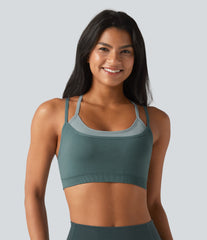OneForm Seamless Flow Light Support Color Block 2-in-1 Built-in Bra Yoga Sports Bra