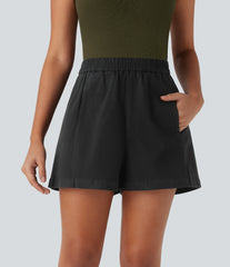 High Waisted Pocket Washed Casual Cotton Shorts