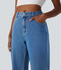 Halara Flex™ Mid Rise Washed Casual Baggy Jeans with Pockets