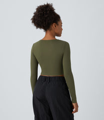 DayStretch Round Neck Long Sleeve Cut Out Ripped Skinny Cropped Casual Top